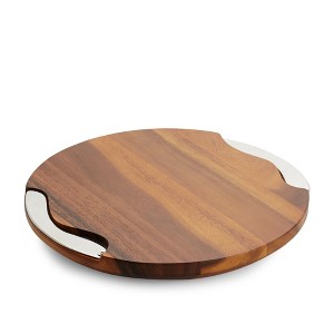 Nambé Cheese Block and Knife Set – Round Acacia Wood Board Featuring Stainless Steel Details, Contemporary Tray with Spreader, Stylish Table Accent - 1 of 3