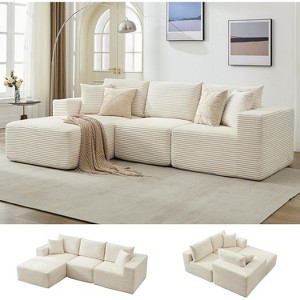 Sectional Sofa - L Shaped Boneless Cloud Couch with 67.5" Chaise, Reversible L/R Facing, No Assembly Required, Corduroy Fabric - 1 of 4