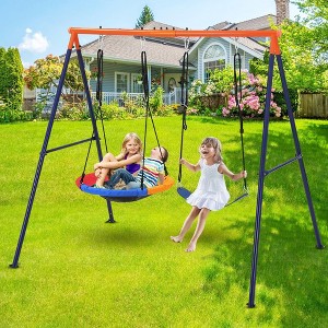 32" Saucer Swing with Stand for Kids Outdoor, 440lbs Saucer Swing Set with Heavy-Duty Metal A-Frame and Adjustable Ropes - 1 of 4