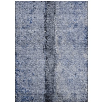 Denim Blue And Navy Blue Abstract Washable Indoor Outdoor Area Rug