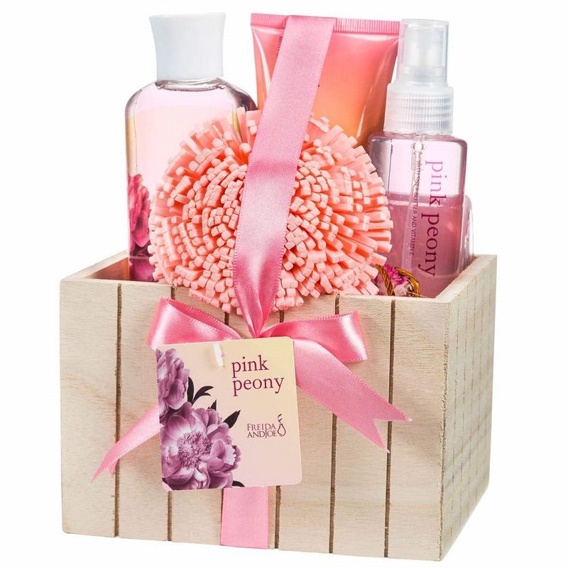 Freida & Joe  Pink Peony Fragrance Spa Collection in Natural Wood Plant Box Bath & Body Gift Set Luxury Body Care Mothers Day Gifts for Mom, 1 of 7