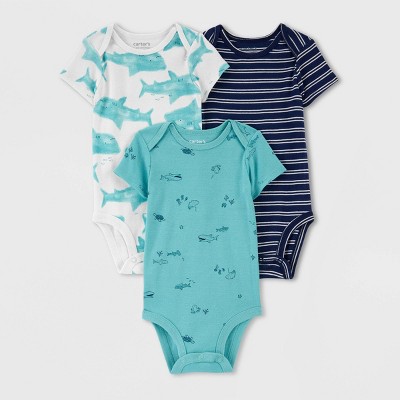 Image of Carter's Just One You® Baby Boys' 3pk Aqua Sharks and Fish Bodysuit - Blue 3M