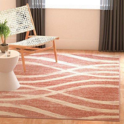 Chic Rose and Cream Reversible Synthetic Area Rug - 2'6" x 10'