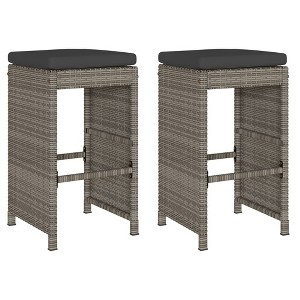 vidaXL Garden Bar Stool Set of 2 Grey PE Rattan 15.7 x 15.7 x 29.9 in - 1 of 4