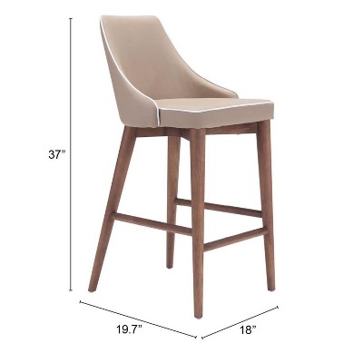 Beige Leatherette and Walnut Wood Counter Stool