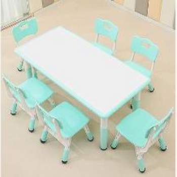 Trinity Kids Table and Chairs Set--Graffiti Desktop Plastic Children Art Table with 6 Seat