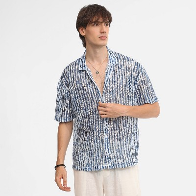Campus Sutra Men Men's Navy Blue & Ivory White Ombre-Striped Oversized Shirt