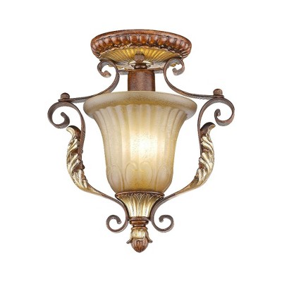 Verona Bronze and Gold Leaf Rustic Glass Semi-Flush Mount