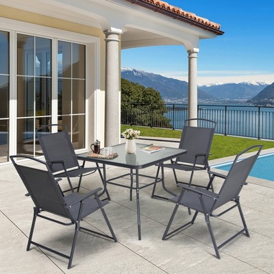 5pc Patio Dining Set with Folding Chairs & Table - Gray - Crestlive Products