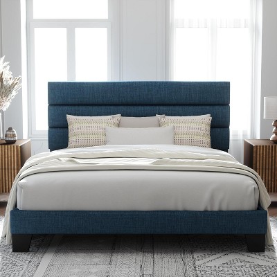 King Size, Platform Bed Frame with Fabric Upholstered and Wooden Slats Support, /No Box Spring Needed