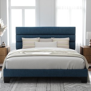 King Size, Platform Bed Frame with Fabric Upholstered and Wooden Slats Support, /No Box Spring Needed - 1 of 4