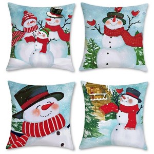 Winter Snowman Throw Pillow Covers 18 x 18 Inch Pine Tree Snowflake - 1 of 4