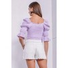Slickblue Crinkle Texture Scoop Neck Crop Top, Puff Sleeves, Women’s Casual Top, Lemonade/Lavender, Size S/M/L - 3 of 3