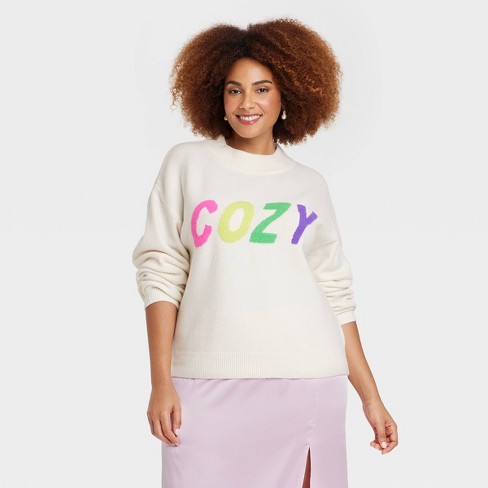 Women's Crewneck Graphic Pullover Sweater - A New Day™ Black XS