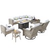 XIZZI 11-Piece Furniture Set with Rectangular Fire Pit Table, Sectional Sofa and Swivel Rocking Chairs, Furniture Set with Solar Coffee Table - 2 of 4
