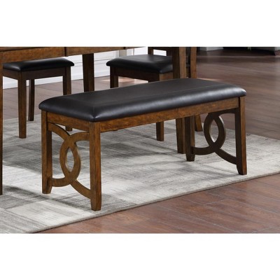 Gia 46" Brown Solid Wood and Faux Leather Bench