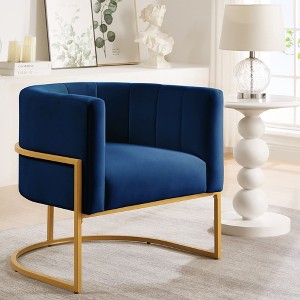 Velvet Upholstered Accent Chair with Golden Metal Frame, Mid-Century Modern Leisure Chair with Curved Backrest, Stylish & Comfortable Armchair - 1 of 4