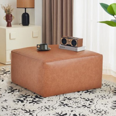 Sapphtopaz Modern Faux Leather Ottoman Bench, Upholstered Square Ottoman Foot Rest, Modular Design Bedroom End Bench, Work as End Table and Ottoman