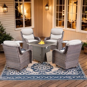 Buenhomino 5/7pcs Outdoor Patio Outdoor Conversation Fire Pit Set with Swivel Rocker Armchairs for Garden, Poolside, Backyard - 1 of 4