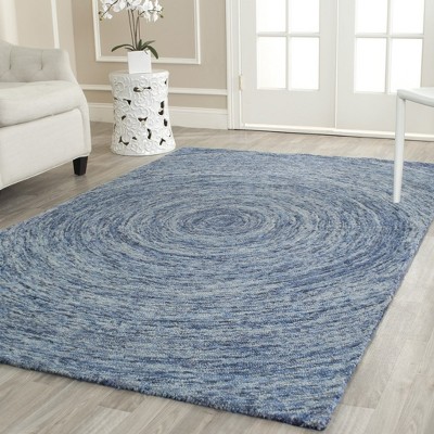 Dark Blue Hand-Tufted Wool Geometric Area Rug, 4' x 6'