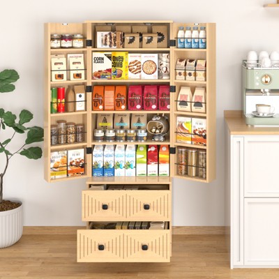 Buenhomino Tall Farmhouse Pantry Cabinet,Freestanding Storage Cabinet with Drawer for Kitchen,Dining Room or Living Room