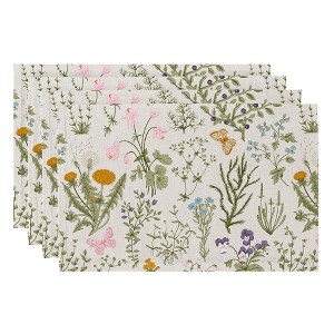 Aoibox Boho Placemats Set of 4, Linen Fabric Floral Place Mats for Kitchen Dining, Farmhouse Rustic Cloth Table Mats, Washable Botanical Party D¹Ècor - 1 of 4