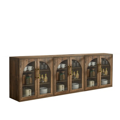Sincido Arched Sideboard with Glass Door, 94" Accent Buffet Cabinet with Storage & Adjustable Shelves, Modern Console Table for Kitchen, Rustic Brown — фото 7