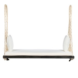 COWLOWN Acacia Wood Hanging Swing Chair, Porch Swing with Cushion & Pillows, 400lb Capacity - 1 of 4