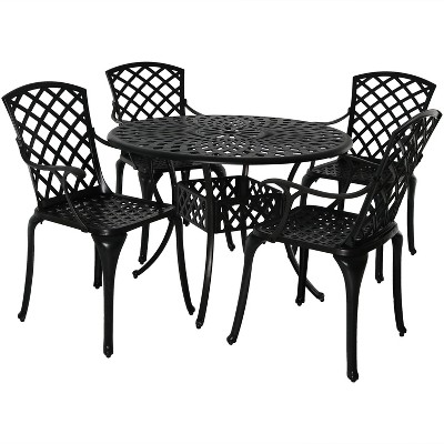 Sunnydaze Outdoor Crossweave Design Black Cast Aluminum Round Patio Dining Furniture Set with Table and Chairs, 5pc