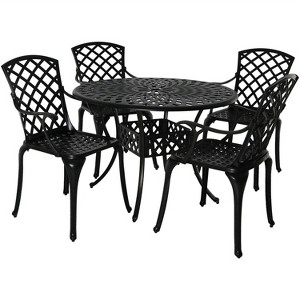 Sunnydaze Outdoor Crossweave Design Black Cast Aluminum Round Patio Dining Furniture Set with Table and Chairs, 5pc - 1 of 4