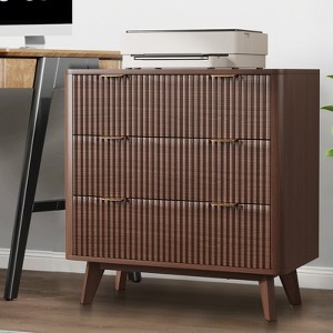 32" Width Modern Nightstands, Fluted Nightstand with Faux Marble Top, 3 Drawer Bedside Table, Curved Profile Design, for Bedroom Living Room Hallway - 1 of 4