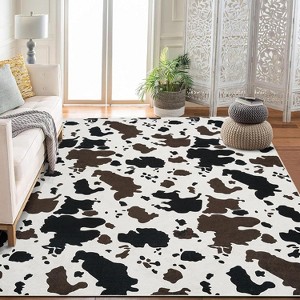 coucheta Multi-size Wild Animal Washable Area Rug, Black Brown Highland Milk Cow Print Non Slip Decorative Carpet, for Living Room, Bedroom, Dining - 1 of 4