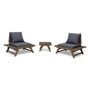 Christopher Knight Home Sedona Outdoor Acacia Wood 3 Piece Chat Set with Cushions - 1 of 4
