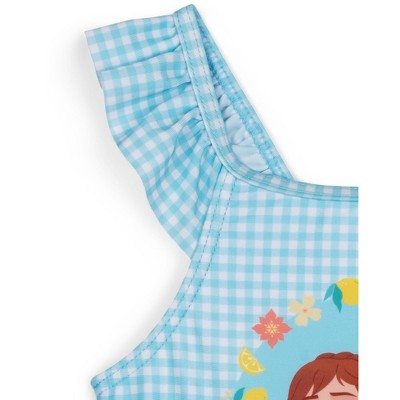 Disney Frozen Little Girls Square Neck Racerback One Piece Bathing Suit and Bucket Sun Hat UPF 50+ Swim Set Gingham Aqua Blue 6 — фото 2