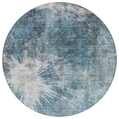 Teal Blue Navy Blue And Gray Abstract Washable Indoor Outdoor Area Rug