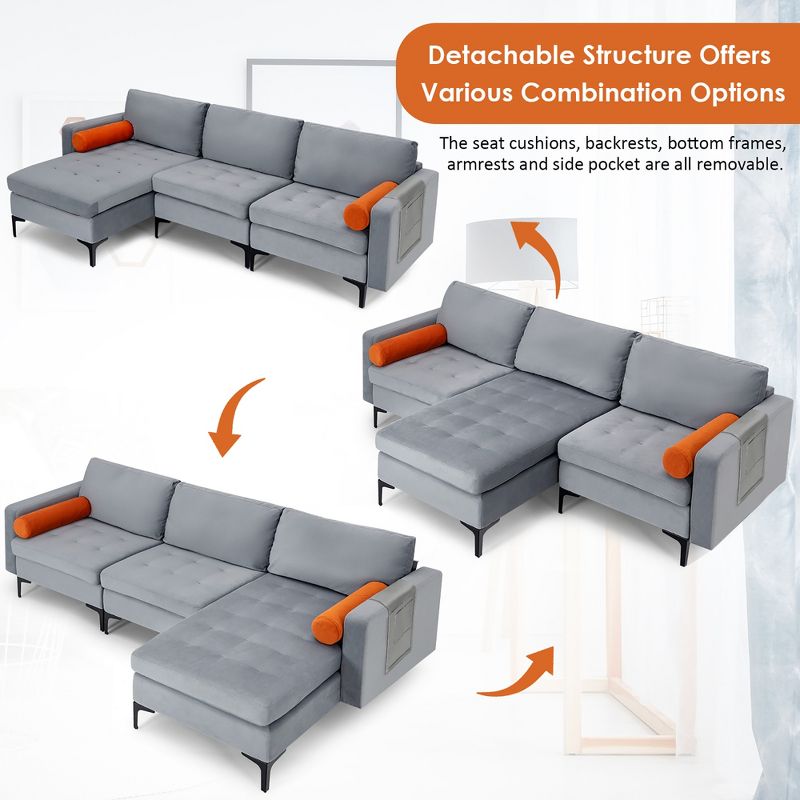 Costway Modular L-shaped Sectional Sofa with  Reversible Chaise & 2 USB Ports Ash Grey, 5 of 11