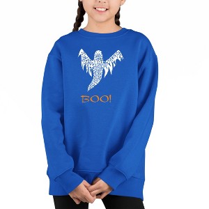 LA Pop Art Halloween Ghost - Girl's Word Art Crewneck Sweatshirt Royal X Small - 1 of 3