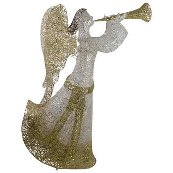 Northlight 44" Cotton Thread LED Lighted Gold and Silver Glitter Angel Outdoor Christmas Decoration