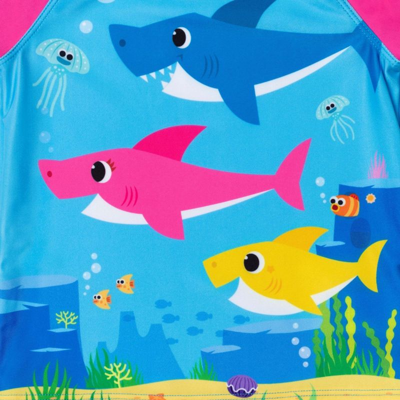 Pinkfong Baby Shark Girls Rash Guard Tankini Top and Bikini Bottom 3 Piece Swimsuit Set Toddler, 3 of 8