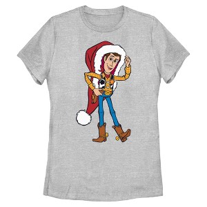 Womens Toy Story Christmas Woody Santa Hat T Shirt - 1 of 4