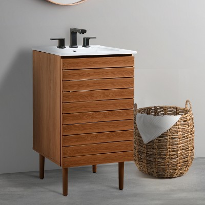 Walnut 20" Modern Linear Slat Bath Vanity Cabinet