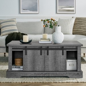 JUJABU 41.3" Rectangular Rustic Coffee Table with Sliding Door and Adjustable Shelves, for Living or Meeting Room - 1 of 4