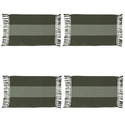 Green and Gray Cotton Stripe Design Placemats Set