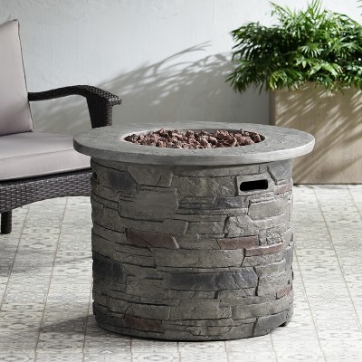 VYNXARIA Outdoor 32" Round MgO Propane Fire Pit, Grey Top,40000 BTU