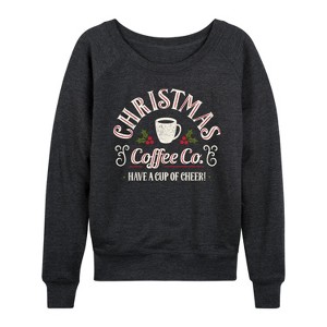 Women's - Instant Message - Christmas Coffee Co Lightweight French Terry Wide Neck Long Sleeve Graphic Shirt - 1 of 4