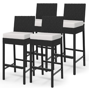 Wicker Woven Outdoor Bar Stools Set, Rattan Patio Stools & Patio Armless Bar Chairs, Outdoor Bar Height Chair With Soft Seat Cushion - 1 of 4