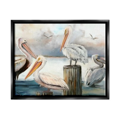 Stupell Industries Pelicans Perched Cloudy Horizon Framed Canvas