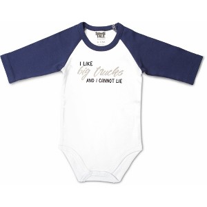 Pavilion Gift Company - Big Trucks - 6-12 Months 3/4 Length Navy Sleeve Onesie - Leotards and Bodysuits - 1 of 4