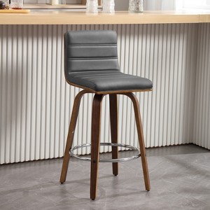 Bekrvio 26" Counter Height Bar Stools - PU Leather Swivel, L Shape Back, Upholstered, Mid-Century Modern Chairs for Kitchen Counter Island - 1 of 4
