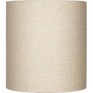 Springcrest 14" Top x 14" Bottom x 15" High x Lamp Shade Replacement Medium Tall Oatmeal Beige Drum Round Rustic Linen Fabric Spider Harp Finial - 1 of 4